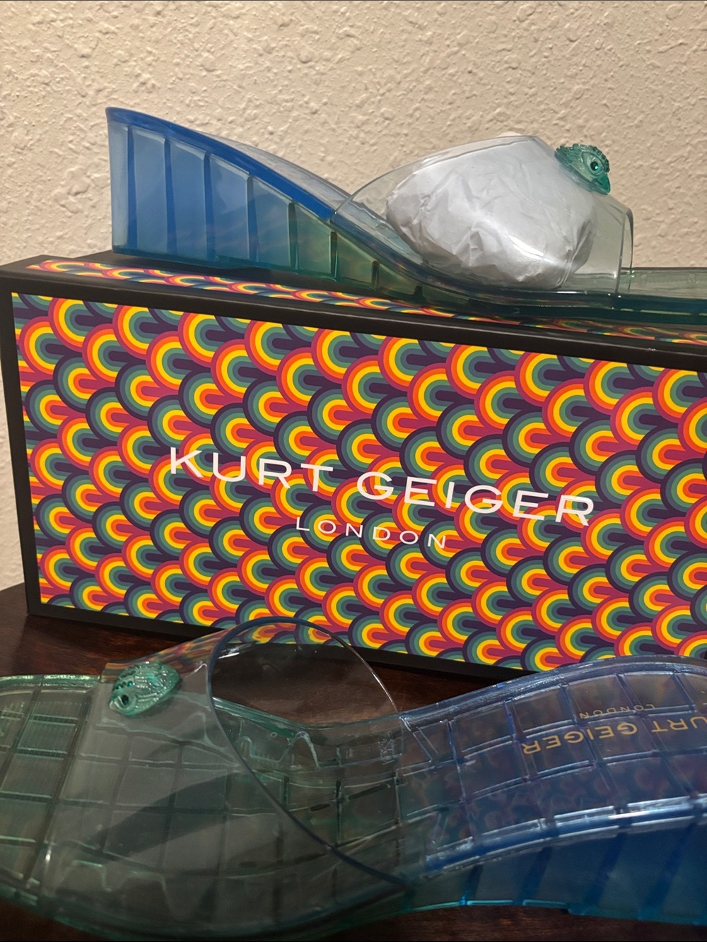 Kurt Geiger Translucent Blue Jelly Slide Sandals with Clear Upper